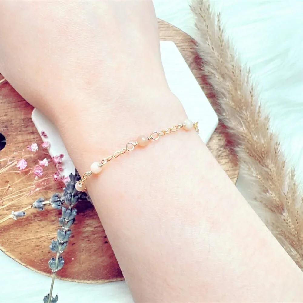 New Gold Chain Bracelet with Sunstone Beads | Handmade in British Columbia - Picture 3 of 4